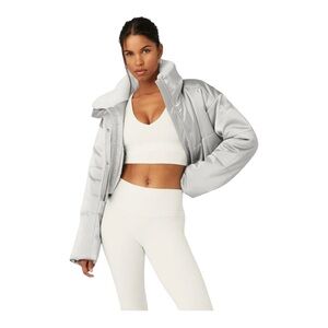 ALO Orion Puffer Jacket Sherpa Lined Cropped Size S silver gray